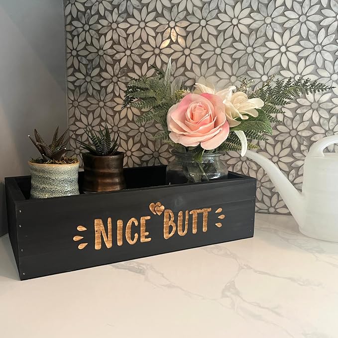 Admired by Nature Hello Sweet Cheeks Solid Wood Toilet Paper Holder, Farmhouse Décor, Toilet Paper Storage, Bathroom Accessories, Bathroom Décor, for Home Décor Bathroom Organizer (Black)