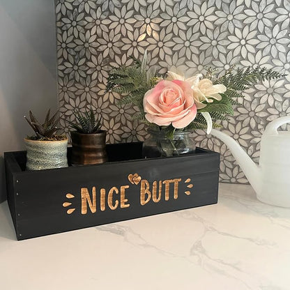 Admired by Nature Hello Sweet Cheeks Solid Wood Toilet Paper Holder, Farmhouse Décor, Toilet Paper Storage, Bathroom Accessories, Bathroom Décor, for Home Décor Bathroom Organizer (Black)