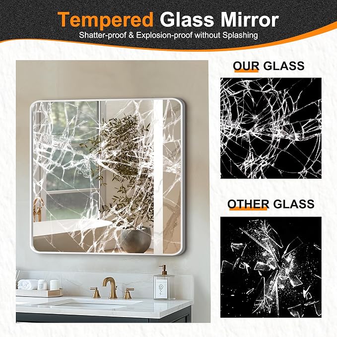 Bathroom Vanity Mirror, Silver Framed Mirror for Over Sink, 30x30 | HD glass, distortion-free for makeup and grooming, Sturdy frame, all mounting hardware, hangs horizontal or vertical