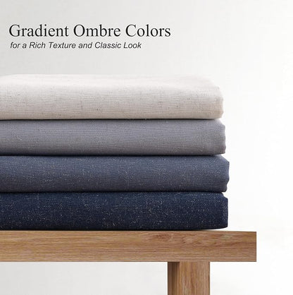 Navy Blue Linen Shower Curtain, Rustic Boho Farmhouse Style Bath Curtains for Bathroom, Cotton Blend Water Resistant Fabric Ombre Shower Curtain with Stainless Steel Hooks, 72 x 78 Inch