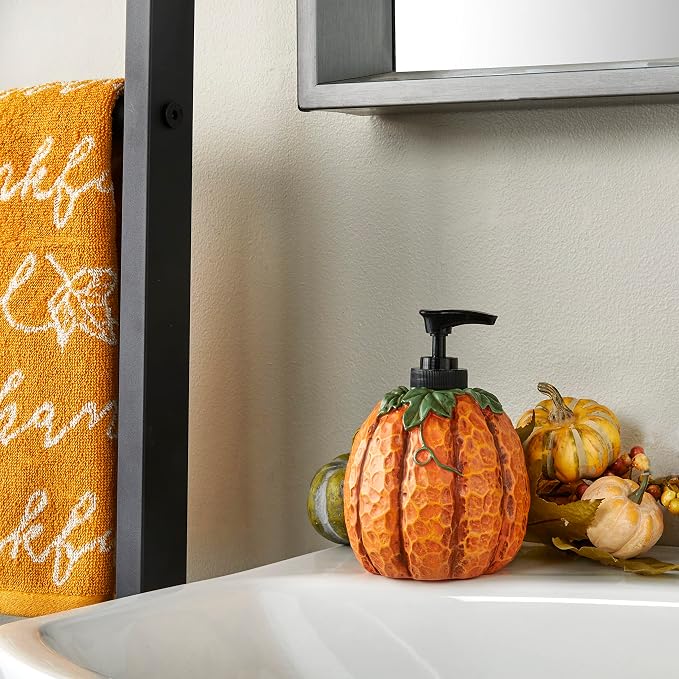 SKL Home Fall/Thanksgiving Harvest Bounty Soap/Lotion Dispenser, Orange | Can be used in the bathroom, kitchen, bar or any sink space. Coordinates with SKL Home Fall & Thanksgiving hand towels.