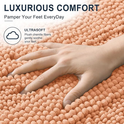 Smiry Thick Chenille Bathroom Rugs 36x24, Soft Absorbent Bath Mat, Peach | Quick‑Dry & Machine Washable, Non‑Slip Bath Carpet, Striped Bath Rugs for Tub & Shower, Modern Home Decor Accessories