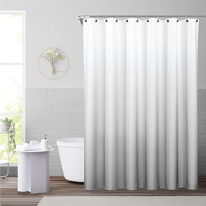 WEST LAKE Waffle Weave Grey Shower Curtain Ombre Water Resistant Hotel Spa Bathroom Decorative Shower Curtain with Grommet No Hook Machine Washable,Gradient White to Grey 70" Wx72 L