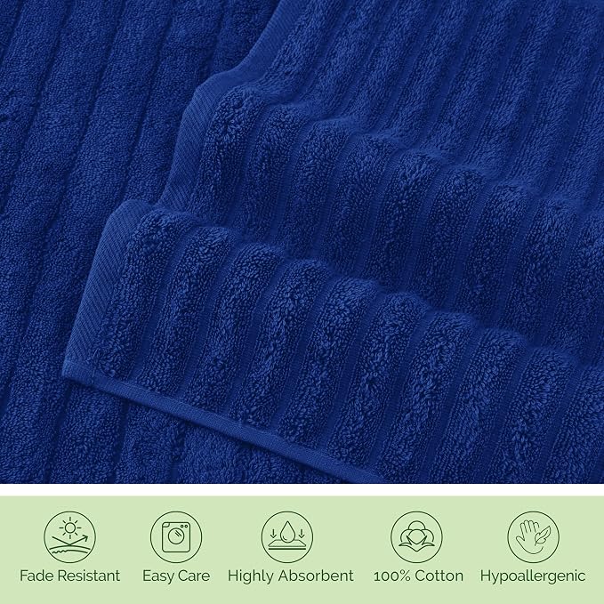 Elegant Comfort 100% Turkish Cotton Corduroy Ribbed Luxury Bath Towels 6-Piece Set, Premium Feel - Quick Dry, Highly Absorbent, Contains 2 Bath Towels, 2 Hand Towels, and 2 Washcloths, Royal Blue