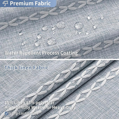 Boho Farmhouse Tassel Linen Shower Curtain,3D Embroidery Stripe Blue,36x72 | Small Stall Half Size,310GSM Linen Texture Heavy Duty Cloth,Water Repellent,Wrinkle Resistant,Vintage Rustic Country design