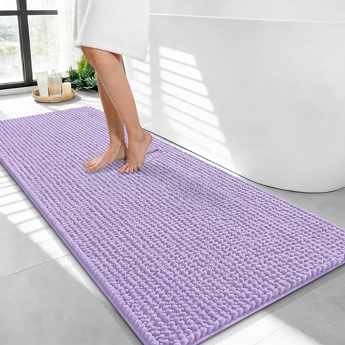OLANLY Thick Chenille Bathroom Runner Rugs Mats 44x24, Lavender | Soft Absorbent Bath Rugs, Rubber Backing, Machine Wash Dry, Bath Mats for Bathroom, Tub and Shower, Home Decor Accessories