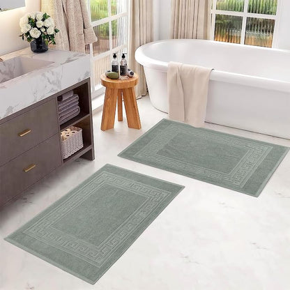 Superior Heavyweight Cotton Bath Mats, Bath Rugs For Bathroom Accessories, Washable Rug For Shower, Bath, Toilet, Modern Decor, No Backing, Luxury Hotel And Spa Quality, Set of 2, 22" x 35", Sage