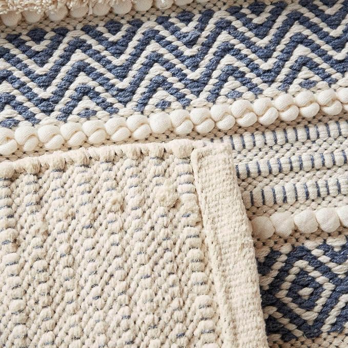 INK+IVY Asher Non-Slip Bath Rug Absorbent Quick Dry Striped, 22 x 58, Navy | Soft Pile, Machine Washable, Striped Pattern, Boho, OEKO-TEX Certified, Hand-Woven Texture, for Bathroom, Shower Room