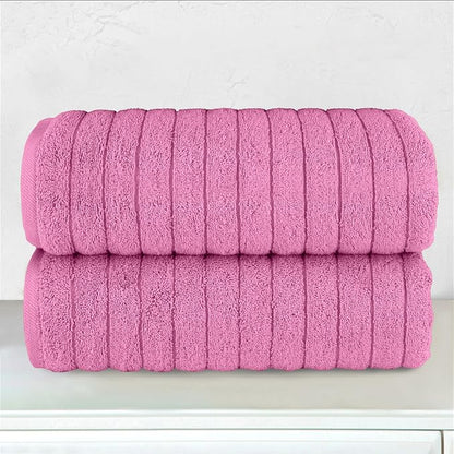 Elegant Comfort 100% Turkish Cotton Corduroy Ribbed Luxury Soft 2 Pack Bath Towels 27 x 54 Inch - Ultra Plush, Absorbent, Quick Dry, Hotel Spa Quality Towels for Bathroom Essentials, Light Pink