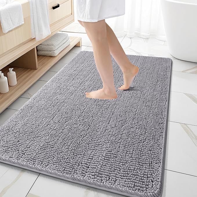 OLANLY Large Bathroom Rugs 59x35, Extra Soft Absorbent Chenille Bath Rugs | Grey, Quick-Drying Rubber Backing, Machine Washable Bath Mat for Bathroom Floor, Tub and Shower, Home Decor Accessories
