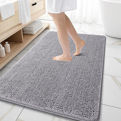 OLANLY Large Bathroom Rugs 59x35, Extra Soft Absorbent Chenille Bath Rugs | Grey, Quick-Drying Rubber Backing, Machine Washable Bath Mat for Bathroom Floor, Tub and Shower, Home Decor Accessories