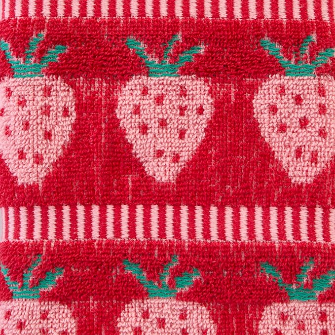 SKL Home Strawberry Jacquard Hand Towel Set-2pc, 100% Cotton, Red | Plush & absorbent terry. For use in the bathroom, kitchen or bar. Great for spring, summer & year-round décor.