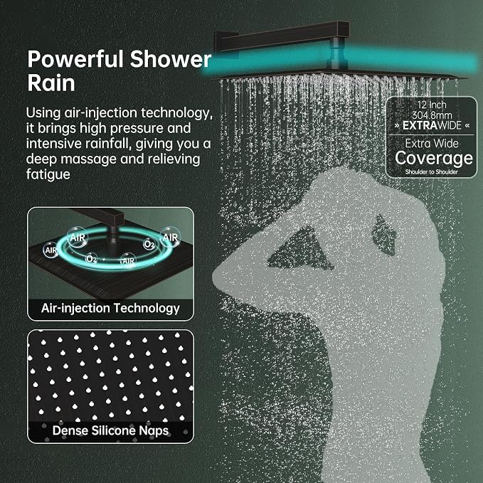 Hoimpro 12 Inch Rainfall Shower Faucet with 4 Full Body Shower Jet Fixtures Combo, Wall Mounted Shower System Set with Rain Mixer Shower Head and 2 in 1 Spray Handheld Showerhead, Oil Rubbed Bronze