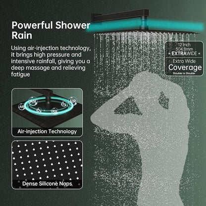 Hoimpro 12 Inch Rainfall Shower Faucet with 4 Full Body Shower Jet Fixtures Combo, Wall Mounted Shower System Set with Rain Mixer Shower Head and 2 in 1 Spray Handheld Showerhead, Oil Rubbed Bronze