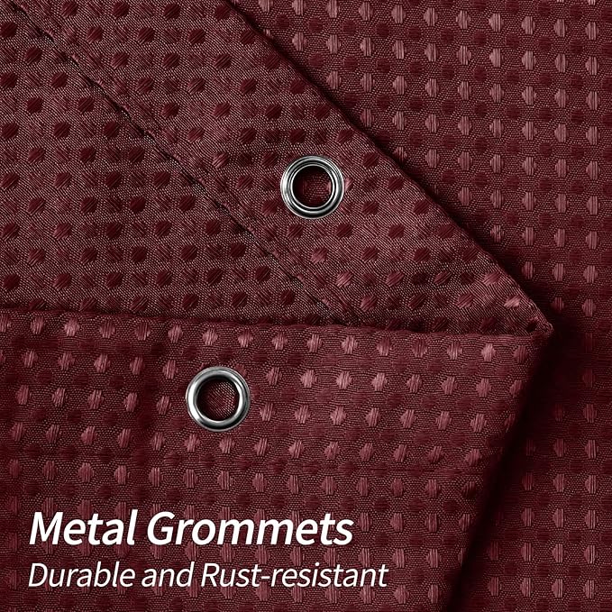 MitoVilla Burgundy Waffle Small Stall Shower Curtain 36 x 72, Half Size Fabric Narrow Shower Curtains for Bathroom Decor, Wine Red 36 inch Weighted Shower Curtain Set with Plastic Hooks