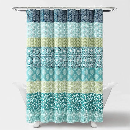 Lush Decor Bohemian Stripe Shower Curtain 72" W x 72" L Blue & Green - Bathroom Curtain - Striped Shower Curtain - Boho Decor - Fabric Shower Curtains