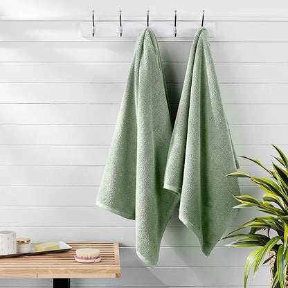 Amazon Basics Quick-Dry Lightweight Moisture Absorbing Bath Towel,100% Cotton,54" x 30",Seafoam Green,2 Count (Pack of 12)