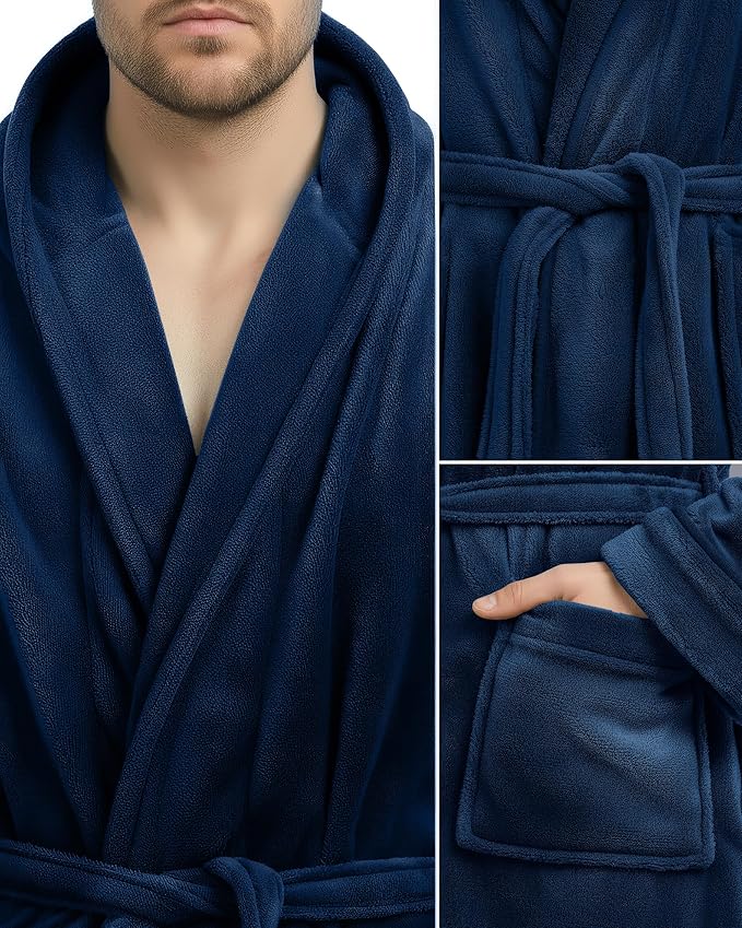 NY Threads Mens Robe with Hood, Luxury Plush Fleece Hooded Mens Bathrobe, Spa Bath Robe for Men