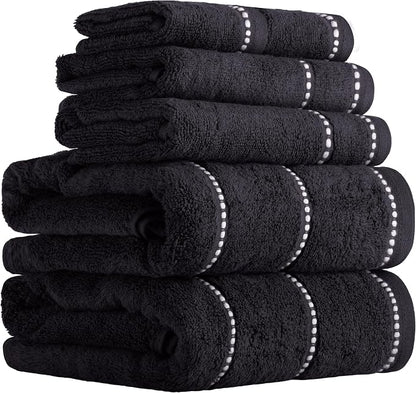 Lavish Home 6 Piece Bathroom Towels Set - 525GSM 100% Cotton Bathroom Essentials - 2 Bath Sheets, 2 Hand Towels, and 2 Wash Cloths for Bath, Shower, Gym, Spa, and Dorm Room (Black)