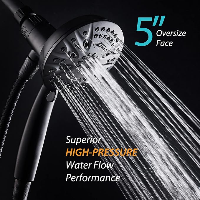 AquaDance New Magnetic Docking 8-setting High Pressure Handheld Shower Head | Space-age Magnetic Guidance Bracket System, Giant 5-inch Face, Extra-long 72-inch Stainless Steel Hose - Black