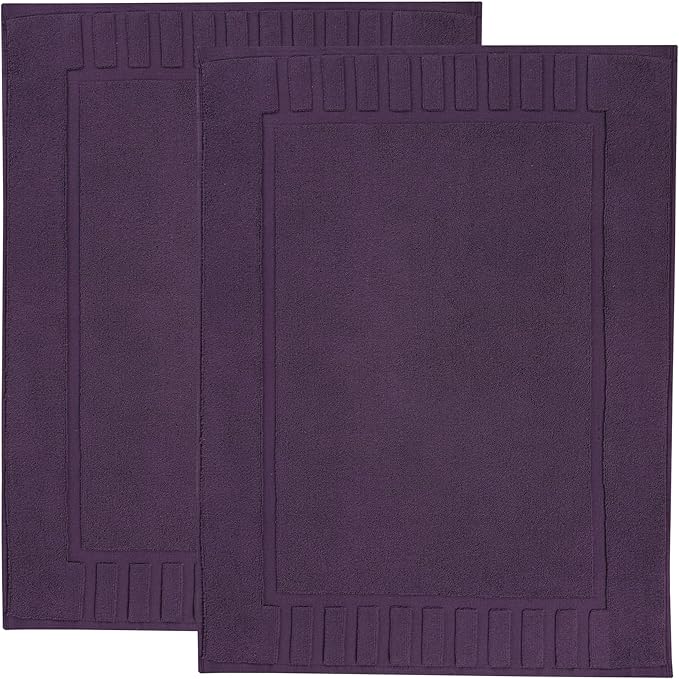 Superior 100% Cotton Bathmat Set, Bath Mat, Bathroom Decor, Shower, Bathtub Essentials, Home Accessories, Washable Rug, Absorbent, Quick Dry, Leo Collection, Set of 2, 22" x 35", Eggplant