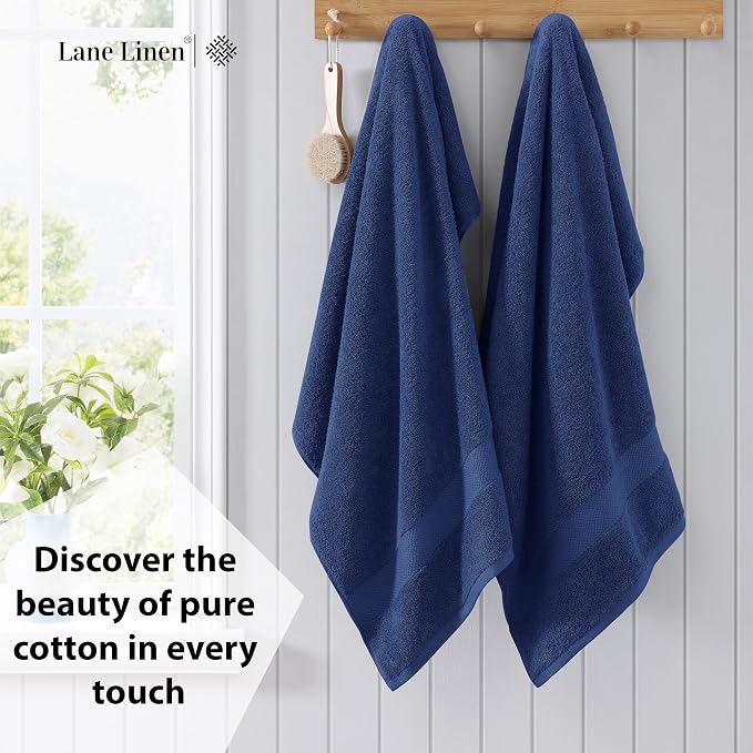 LANE LINEN Towel Set for Bathroom 4 Piece Soft Absorbent Quick Dry - Navy | Towels And Washcloths Sets - Oversized & Roomy, Lightweight & Breathable, Fade-Resistant Color, Classic Terry Weave