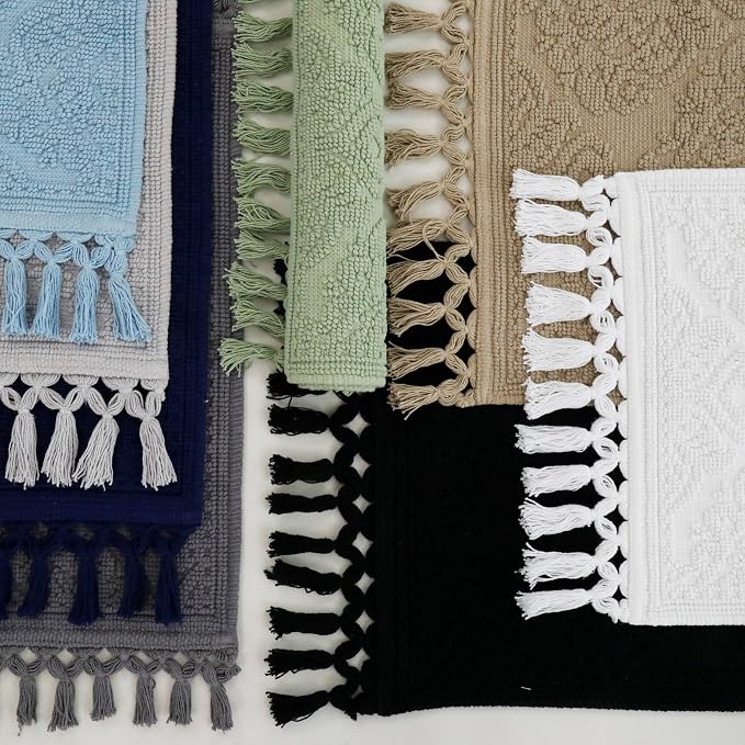 Jean Pierre - Ricardo Bath Mats, Set of 2 Woven Fringe Bathroom Rugs, 100% Cotton, Premium Bathroom Decor - Measures 17" x 31" and 21" x 41" - Light Gray