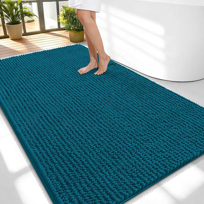OLANLY Thick Chenille Large Bathroom Rugs Mats 59x35, Peacock Blue | Soft Absorbent Bath Rugs, Rubber Backing, Machine Wash Dry, Bath Mats for Bathroom, Tub and Shower, Home Decor Accessories