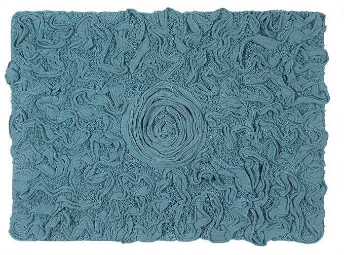 Home Weavers Bell Flower Collection 100% Cotton Tufted Bath Rugs, Extra Soft and Absorbent Bath Rugs, Non-Slip Bath Mats, Machine Washable, Bath Mats for Bathroom Floor, 17"x24" Rectangle, Blue