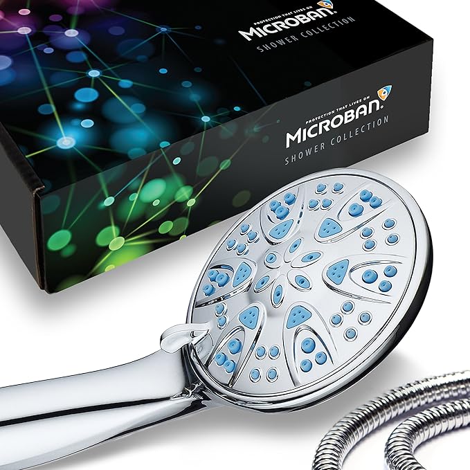 Antimicrobial/Anti-Clog High-Pressure 6-setting Hand Shower by AquaDance with Nozzle Protection from Growth of Mold, Mildew & Bacteria for Stronger Shower!