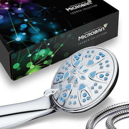 Antimicrobial/Anti-Clog High-Pressure 6-setting Hand Shower by AquaDance with Nozzle Protection from Growth of Mold, Mildew & Bacteria for Stronger Shower!