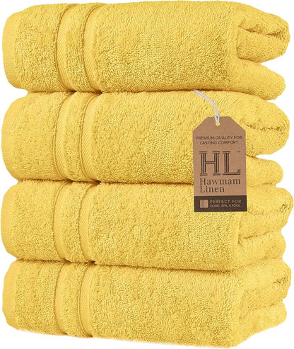 Hawmam Linen Yellow Hand Towels 4 Pack Turkish Cotton Premium Quality Soft and Absorbent Small Towels for Bathroom