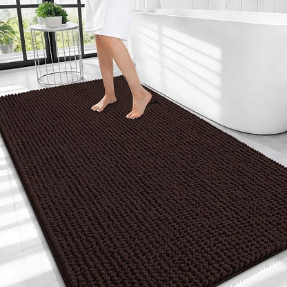 OLANLY Thick Chenille Large Bathroom Rugs 44x32, Absorbent Bath Mat, Brown | Soft Bath Rugs, Rubber Backing, Machine Wash Dry, Bath Mats for Bathroom, Tub and Shower, Home Decor Accessories