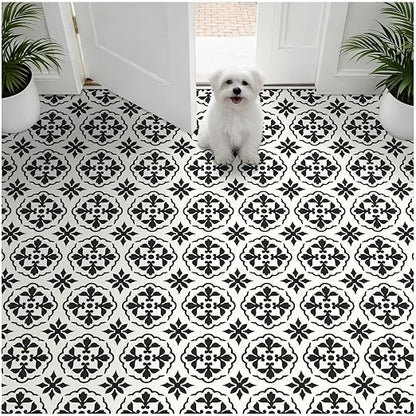 MORCART 40PCS 7.87" x 7.87" Peel and Stick Floor Tile, Black Retro Design | Self-Adhesive DIY Vinyl Flooring, Removable and Waterproof Tile Sticker for Bathroom, Kitchen, Wall, Bedroom, Stairs
