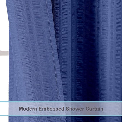 Aiyufeng Royal Blue Shower Curtain, Embossed Textured Fabric Shower Curtain for Bathroom - Soft Cloth & Hotel Spa Luxury, Water Repellent, Machine Washable, 72X72, Blue
