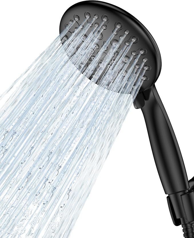 JDO Shower Head with Handheld, 6 Spray Settings High Pressure Hand Held Shower Head, 4.3" High Flow Rain Showerhead Set with Extra Long 59" Stainless Steel Hose and Adjustable Bracket(Matte Black)