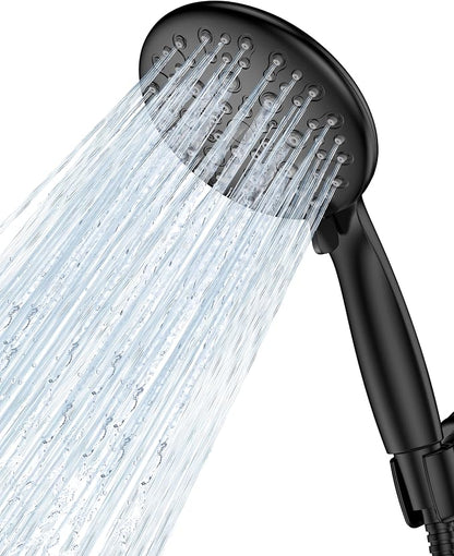 JDO Shower Head with Handheld, 6 Spray Settings High Pressure Hand Held Shower Head, 4.3" High Flow Rain Showerhead Set with Extra Long 59" Stainless Steel Hose and Adjustable Bracket(Matte Black)