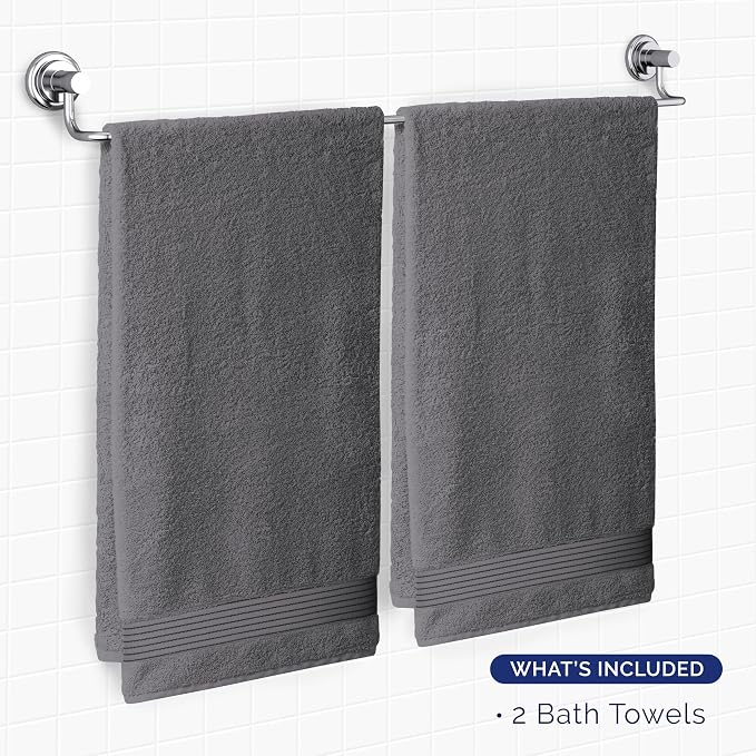 Elegant Comfort Premium Turkish Cotton 2 Pack Bath Towel Set - 27 x 54 inch, Luxurious Hotel Spa Quality 100% Turkish Cotton 2PC Bath Towel Set - Highly Absorbent - Soft Bathroom Towels, Grey