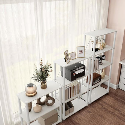 Homes: Inside + Out Apexa Modern 4-Tier Wide Shelving Units, Collectibles Display Shelves, Easy Assembly Standing Shelf, Home Storage Organizer for Living Room, Bedroom, Office, White