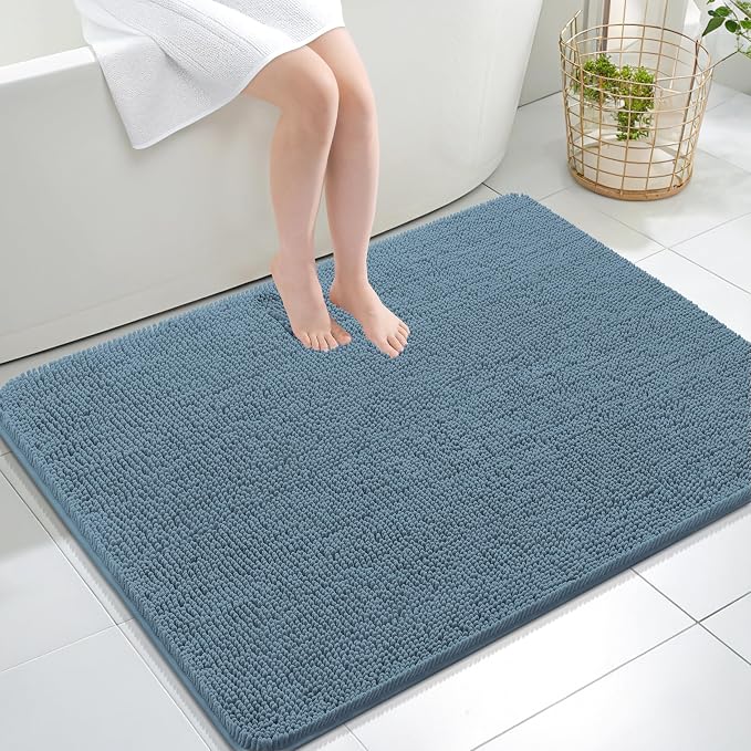 OLANLY Large Bathroom Rugs 40x32, Extra Soft Absorbent Chenille Bath Rugs | Airy Blue, Quick-Drying Rubber Backing, Machine Washable Bath Mat for Bathroom Floor, Tub and Shower, Home Decor Accessories
