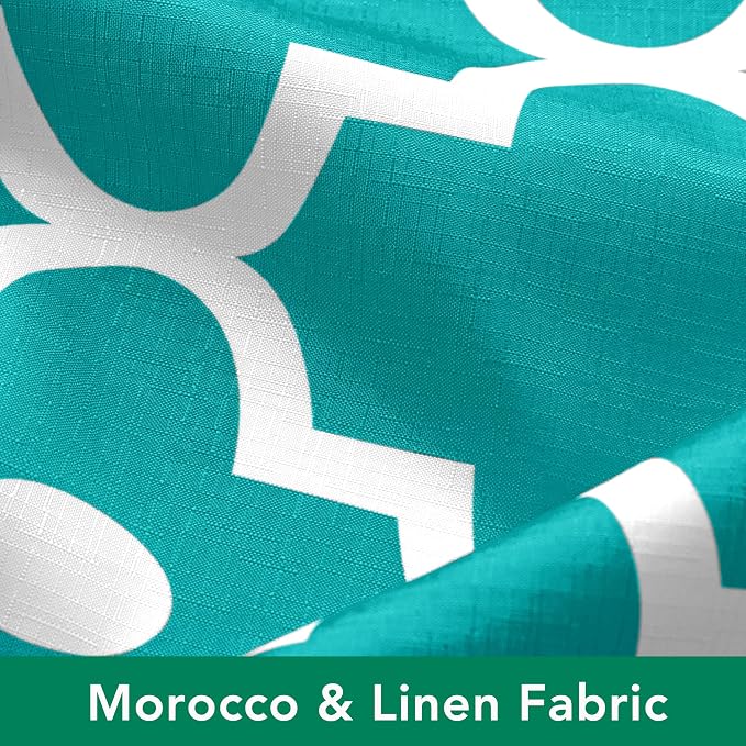 Fabric Modern Extra Long Shower Curtains for Bathroom-Turquoise and White | 72"W x 84"L Textured Faux Linen Elegant Classic Moroccan Bath Decor-Hotel Quality Transitional Washable & Breathable Cloth
