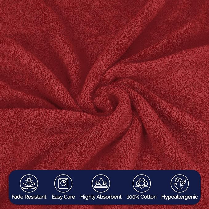Elegant Comfort Premium Turkish Cotton 6 Pack Washcloths Set - 13 x 13 inch, Luxurious Hotel Spa Quality 100% Turkish Cotton 6PC Washcloth Set - Highly Absorbent - Soft Bathroom Towels, Burgundy