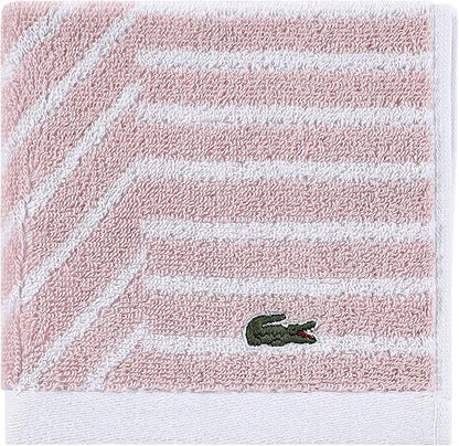 Lacoste Guethary Striped Towel – 100% Cotton, Reversible Modern Geometric Design, Soft & Absorbent, Durable & Lightweight, Machine Washable – Light Pink, 13"x13" Washcloth