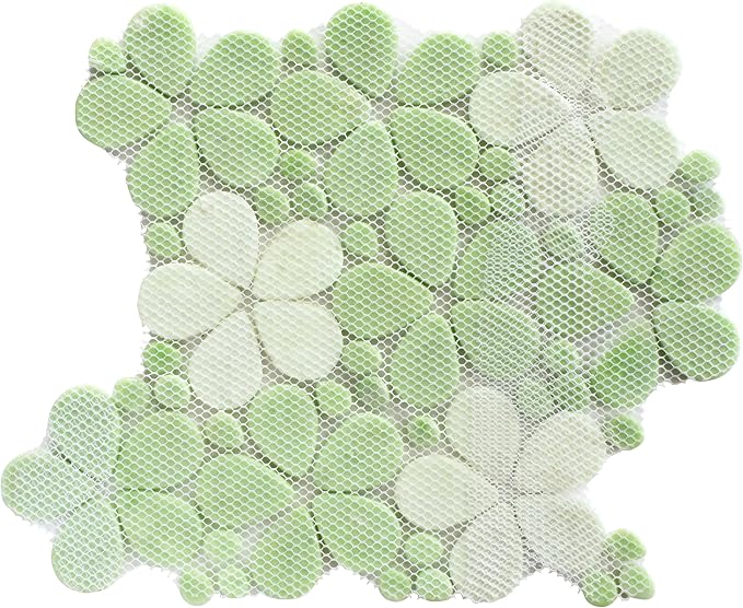 5 Sheets Green Flowers Luminescent Mosaic Wall and Floor Tiles for Bathroom and Kitchen 13.39 * 10.83 Inches 1.01 sq.ft