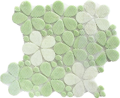 5 Sheets Green Flowers Luminescent Mosaic Wall and Floor Tiles for Bathroom and Kitchen 13.39 * 10.83 Inches 1.01 sq.ft