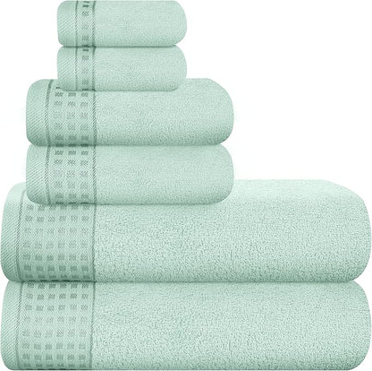 GLAMBURG 100% Cotton Ultra Soft 6 Pack Towel Set, Contains 2 Bath Towels 28x55 Inches, 2 Hand Towels 16x24 Inches & 2 Wash Coths 12x12 Inches, Compact Absorbent Lightweight & Quickdry - Sea Green