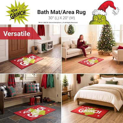 Grinch by Dr. Seuss Christmas Non Slip Plush Poly Knit Bathroom Mat Rug, 20"x30", (Officially Licensed Product) By Franco