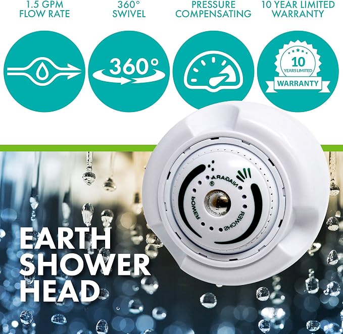 Niagara Conservation N2915N Earth Spa 3-Spray with 1.5 GPM 2.7-in. Wall Mount Adjustable Fixed Shower Head in White, 1-Pack | Bathroom Shower Head Sprayer with Pressure Compensation Technology