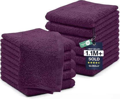 DAN RIVER 12 Pack Cotton Wash Cloths Set for Showering [12x12] Purple | Lighter Weight, Quick to Dry, Super Soft & Absorbent Face Towels, Hotel Quality, Perfect for Bathroom, Gym, Spa
