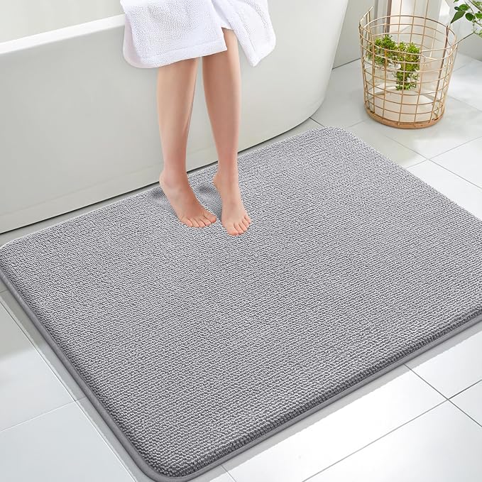 OLANLY Thick Memory Foam Large Bathroom Rug 40x32, Absorbent Bath Mat, Grey | Soft Quick Dry Bath Rugs, Non-Slip Carpet, Machine Washable Mat for Bathroom Floor, Tub and Shower, Home Decor Accessories